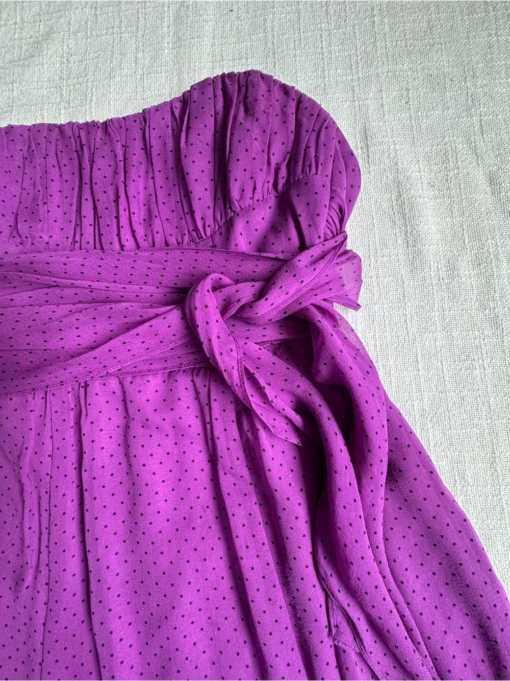 Nanette Lepore Dress Violet Polka Dot Strapless Tie-Waist 100% Silk SZ 0 - Picture 10 of 14